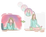 to [get|take|keep] {one's} mind off {sth}